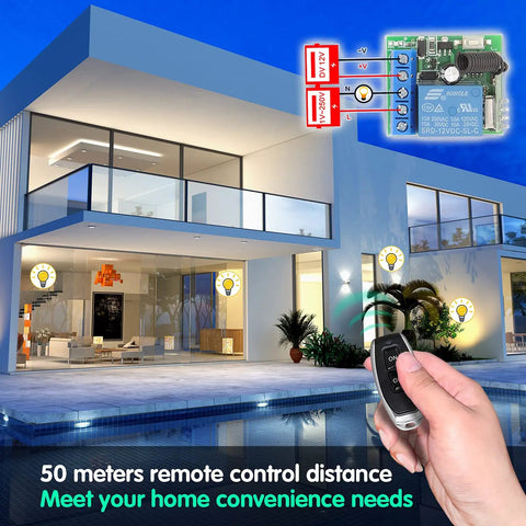 433MHz Universal Wireless Remote Control Switch Kit For 12V DC 1 Channel RF Relay Receiver Module Includes 5 Transmitters EV1527 Learning Code Remote System With Stable Signal Great Range Through Walls And Doors for house lights