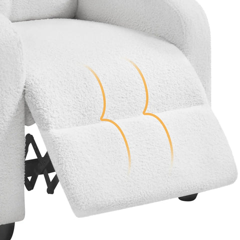 Boucle Laidback Cozy Recliner Sofa With Push Back Design Adjustable Modern Single Recliner Chair in full recline position