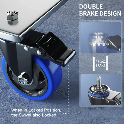 Close-up of Beefy Heavy Duty 4 Inch Stem Caster Wheels With Dual Locking 2200 Lb Capacity 3/8-16 UNC Threaded Stem By 1 Inch Swivel