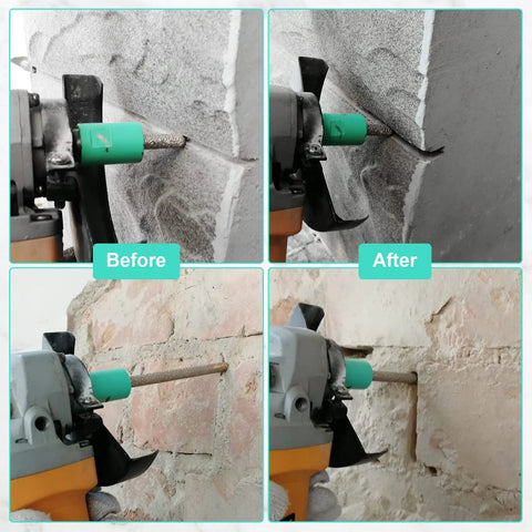 Diamond Masonry Bit for Mortar Removal and Tuck Pointing, 5/16 Inch Diameter by 1 Inch Length in use on brick wall