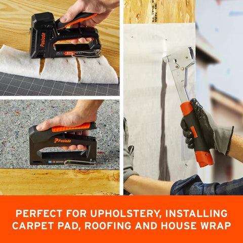 Workhorse Half Inch Galvanized Staples Three Eighths Crown Twenty Gauge Construction Ammo Five Thousand Piece Box being used for house wrap installation.