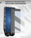 Adewalk high conversion solar panel with layered structure, showing circuitry details and sunlight absorption panel.