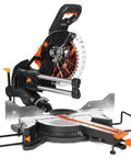 15 Amp 10 Inch Dual Bevel Sliding Compound Miter Saw With LED Cutline for precise crosscuts, bevels up to 45 degrees, front view