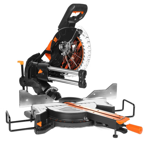 15 Amp 10 Inch Dual Bevel Sliding Compound Miter Saw With LED Cutline for precise crosscuts, bevels up to 45 degrees, front view