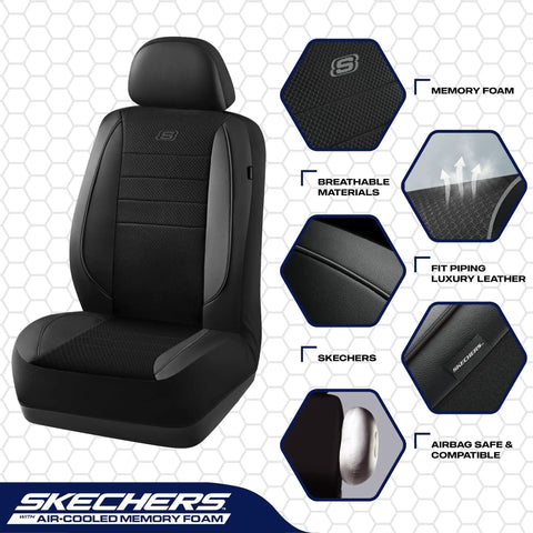 Air-Cooled Memory Foam Seat Covers With Mesh And Leather Trim For Front Seats, Airbag Compatible, Universal Fit For Most Cars