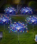 Lit Solar Firework Garden Lights 5 Pack 120 LED Decorative Stakes With Remote 8 Modes Waterproof Landscape Pathway Lawn Decor.