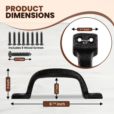 Heavy Duty Black Cast Iron Barn Door Handles 2 Pack For Shed And Garage Doors Includes Hardware And Pre Drilled Holes 6 1 4 Inches Tall