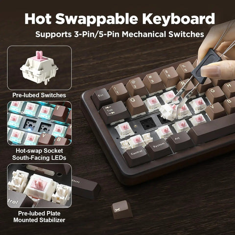 Built Different 65 Percent Wireless Mechanical Keyboard Featuring Solid Walnut Wood Shell And Hot Swap Switches with pre-lubed switches