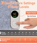 Digital display of under desk heater foot warmer and leg warmer portable space heater for office and home, showing 9 timer levels.