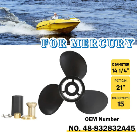 Upgrade Aluminum Outboard Boat Propeller For Mercury Mercruiser Alpha One Bravo, 135-300HP, 14.25 Dia X 21 Pitch, Right Hand