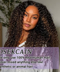 Model wearing Burmese Curly Human Hair Bundles 100 Percent Real 14 16 18 Inch Weft Sew In P1b 30 Dark Highlight Medium Brown