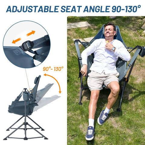 Man relaxing in heavy duty folding hammock chair with adjustable backrest and padded seat for outdoor comfort