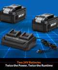 Two 24V batteries and dual charger for Brushless Cordless Lawn Mower With 48V Max Power 15 Inch Deck 2x24V 4Ah Batteries Dual Charger