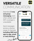 Global Satellite Messenger With Two Way SMS, GPS Tracking, Off Grid Communication, SOS Emergency Beacon on smartphone screen.