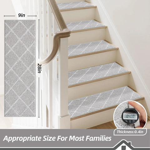 Non Slip Stair Treads For Wooden Steps Non Slip Carpet Runners 28 Inch By 9 Inch Grey Machine Washable Soft Polyester Stair Mats