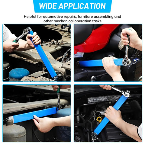 Offset Extension Wrench Set With 15 Inch Reach, Impact Ready Socket Wrench Kit used in car engine bay and tight spaces