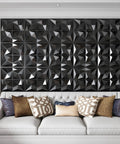 3D Wall Panels Black Textured PVC Tiles, 19.7 By 19.7 Inches, Pack Of 12 Covering 32 Sq Ft, Easy DIY Install in living room decor