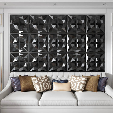 3D Wall Panels Black Textured PVC Tiles, 19.7 By 19.7 Inches, Pack Of 12 Covering 32 Sq Ft, Easy DIY Install in living room decor
