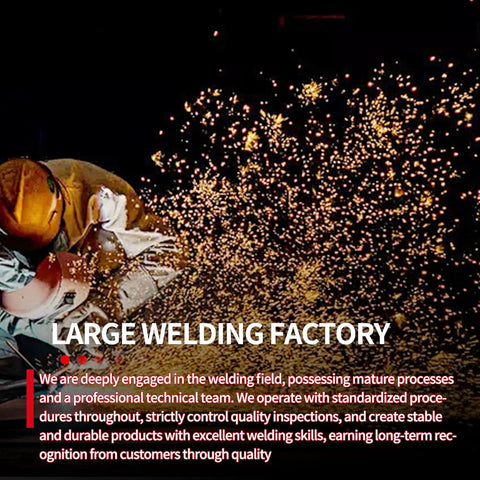 Welding process with sparks in a large welding factory, emphasizing quality and expertise in metalwork.