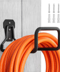 Heavy Duty Garden Hose Holder Wall Mount Built Tough Steel Hose Hanger With Hook with orange hose coiled on outdoor wall