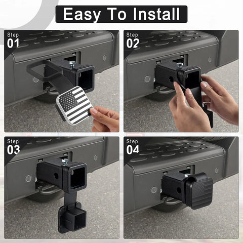 Installation steps for 2 Inch Rubber Trailer Hitch Cover With American Flag Design Universal Black Hitch Receiver Plug Cap