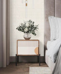 Bedroom with beige grasscloth peel and stick wallpaper self adhesive vinyl for walls 17.7 x 118.1 inches textured faux linen look