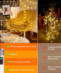 Rechargeable 33Ft 100LED Copper Wire String Lights With Timer And 13 Modes Waterproof Portable Camping Lights for home decor