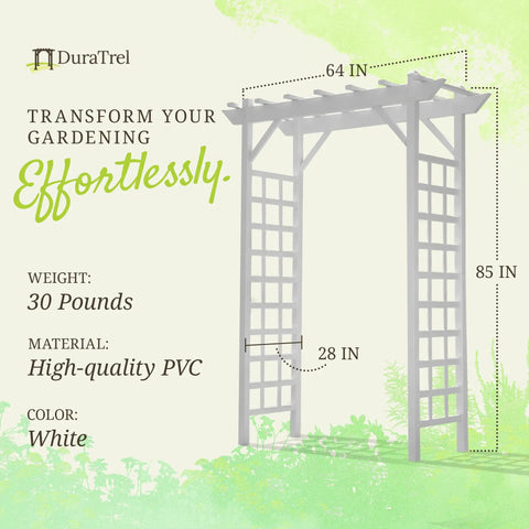 Diagram of Providence Arbor Vinyl Garden Archway For Outdoors 64 By 85 White With Classic Lattice And Trellis Sides For Climbing Plants
