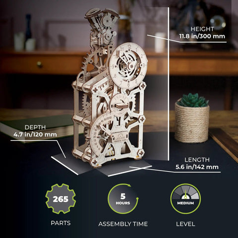Engine Clock 3D Puzzle Kit With Moving Pistons, Auto Theme Mechanical Clock, DIY Steam Engine Gear, Speedometer Style Time Display, 11.8 Inch Tall, Brain Teaser Clock Kit For Do It Yourself Enthusiasts in wood