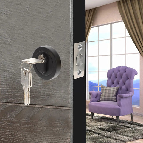 Black Zinc Alloy Deadbolt Lock Single Cylinder For Bedroom Doors With Keys Heavy Duty Entry Hardware Smooth Operation viewed with keys inserted.