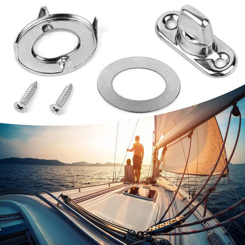 Close-up of 20-piece stainless steel twist-lock fastener set for canvas and marine use.