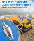 Two Pack M16 To M14 Hydraulic Quick Connect Fittings With Built In Plunger Set For AGT And Chinese Mini Excavators
