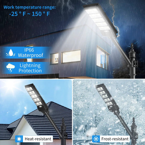 Solar Street Lights Outdoor With Motion Sensor 900 LED 6000K White 50,000 Lumens IP65 Waterproof Parking Lot Barn Yard