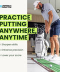 Man practicing on 9 Foot 6 Inch Putting Mat With Automatic Ball Return For Indoor Use Two Hole Putting Green Designed For Home And Office