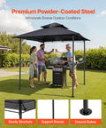 Grill Gazebo 8x5 Ft Outdoor BBQ Shelter With Double Tier Roof And Powder Coated Steel Frame Includes 2 Side Shelves And 8 Hooks