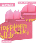 Giant Pink Gift Bag Set With Greeting Card And Tissue Paper Starry Night Design With Hot Foil Happy Birthday 13x5.2x10.2
