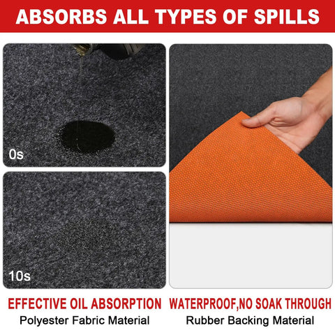 Oil Spill Mat For Garage Floor 64x32 Inches Under Car Absorbent And Waterproof Shop Grade Floor Protector close-up view