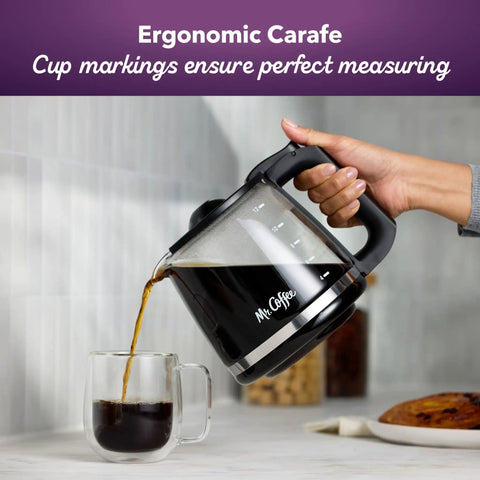 Replacement Glass Carafe For 12 Cup Coffee Makers Compatible With LMX TP MMX MSX Series pouring coffee into cup