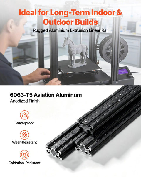 Five Piece 2040 Aluminum Extrusion Profile Kit with 2000 mm length and anodized black V Slot Linear Rail on 3D printer