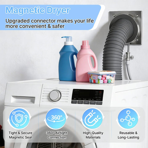Magnetic Dryer Vent Connector With Quick Connect Hose Coupling And Strong Magnetic Seal For No Fuss Easy Install, on dryer