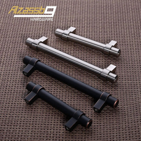 Oil Rubbed Bronze Cabinet Handles 10 Pack For 3 Inch Center To Center Holes Straight Bar Pulls For Kitchen Cabinets Drawers And Dressers Durable Metal Hardware With Easy Install AL3081ORB Great For Renovations And Upgrades, black finish displayed alongside silver handles on textured background