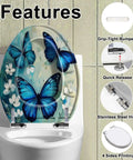 Elongated Toilet Seat Replacement for Bathroom with butterfly design, durable resin, and stainless steel hinges.