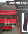 Must-Have 6-Piece Magnetic Socket Organizer Set For SAE And Metric Sockets Holds 141 Shallow And Deep One Half Inch One Quarter Inch And Three Eighth Inch Sockets With Two Adapters Attaches To Steel Box Or Tool Cart Durable ABS