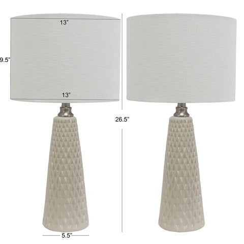 Ivory Textured Ceramic Table Lamps Set Of 2 With Inverted Diamond Bases Easy On Off Rotary Switch Chic Modern Home Decor Lighting