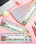 36 Piece Classroom Name Plates For Desks With Alphabet And Math Labels, color pencils, and pastel background, 4.2 x 14.3 inches