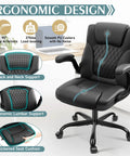 Leather Office Chair With PU Leather, Ergonomic Back Support, 360 Degree Swivel, Rolling Wheels, Adjustable Armrests