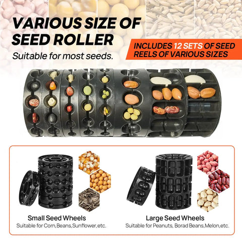 Multiple seed rollers for Hand Push Seeder With Visible Seed Hopper Equidistant 10 Stainless Steel Duckbill Seed Dispenser