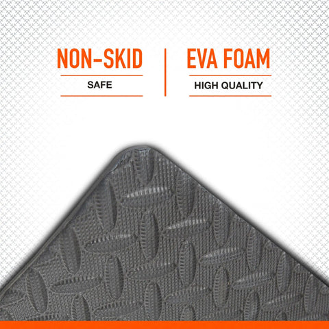 Heavy Duty Eva Foam Anti Fatigue Mat Featuring Rugged Diamond Plate Texture And Quarter Inch Plush Comfort To Kill Sore Legs And Dominate Slippery Garage Gym Or Workshop Flooring