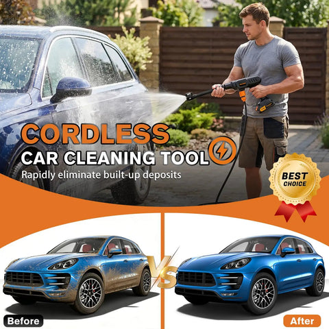 Cordless Pressure Washer 900 PSI Portable Power Washer With 6 In 1 Nozzle Kit for car cleaning before and after grime blasting