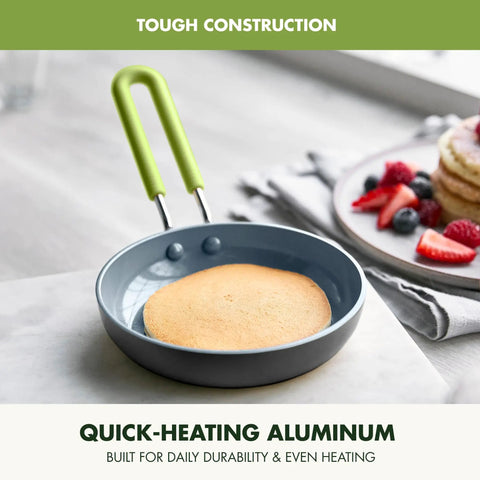 Mini Healthy Ceramic Nonstick Egg Pan Five Inch Round With Stay Cool Handle PFAS Free Dishwasher Safe Easy Cleanup